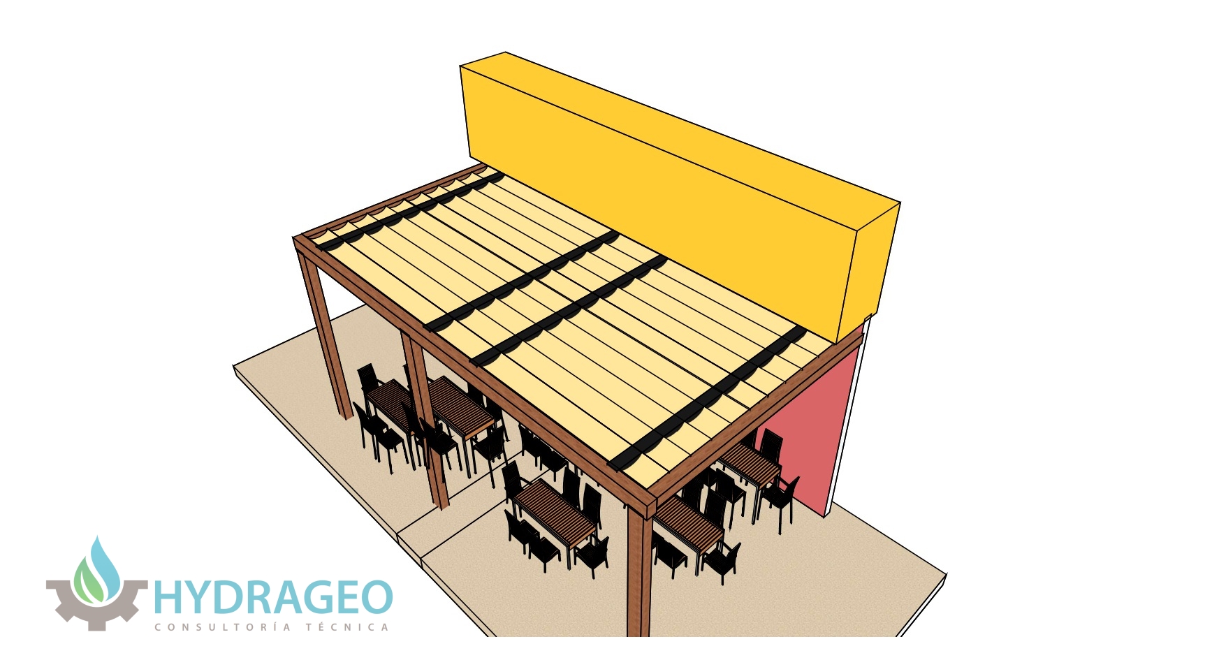 Proyecto pérgola y muro de local Hydrageo2